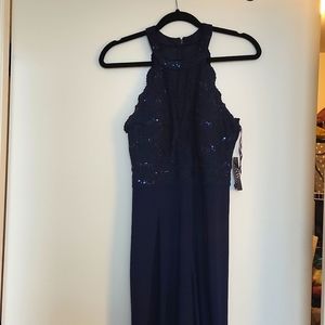 Nightway Glitter Lace Illusion Jumpsuit - Blue 8